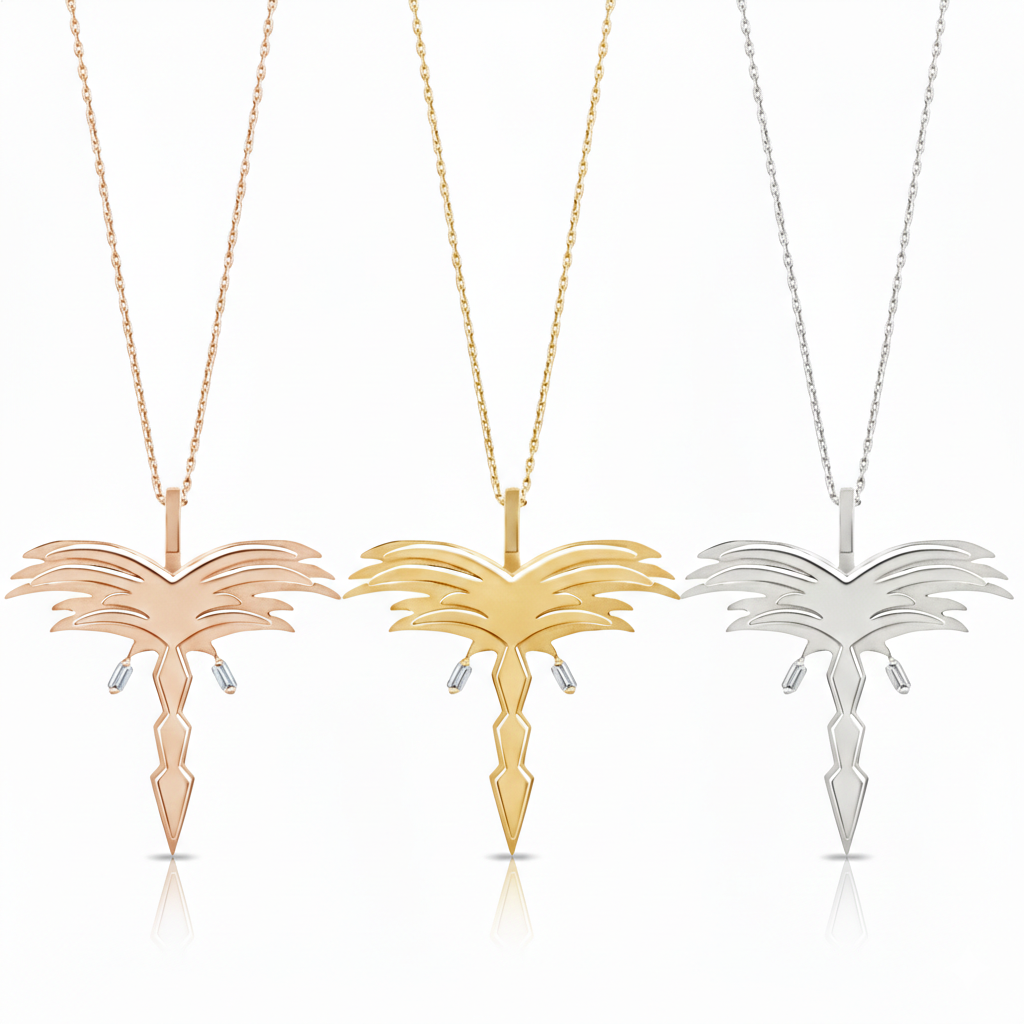 Golden- Palm Pendant - Yellow - Charmaleena Jewellery - Diamond Jewellery - Golden