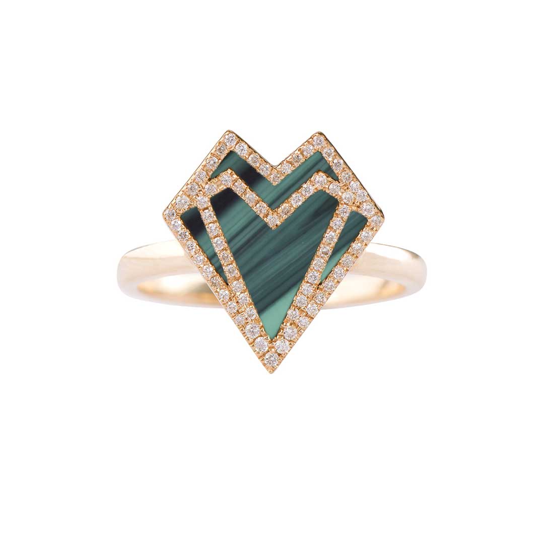 My Heart-Ring-Outlined Diamonds-Malachite - Yellow Gold