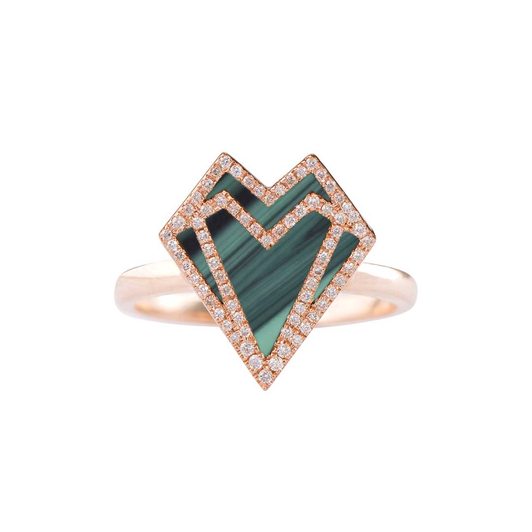 My Heart-Ring-Outlined Diamonds-Malachite - Rose Gold