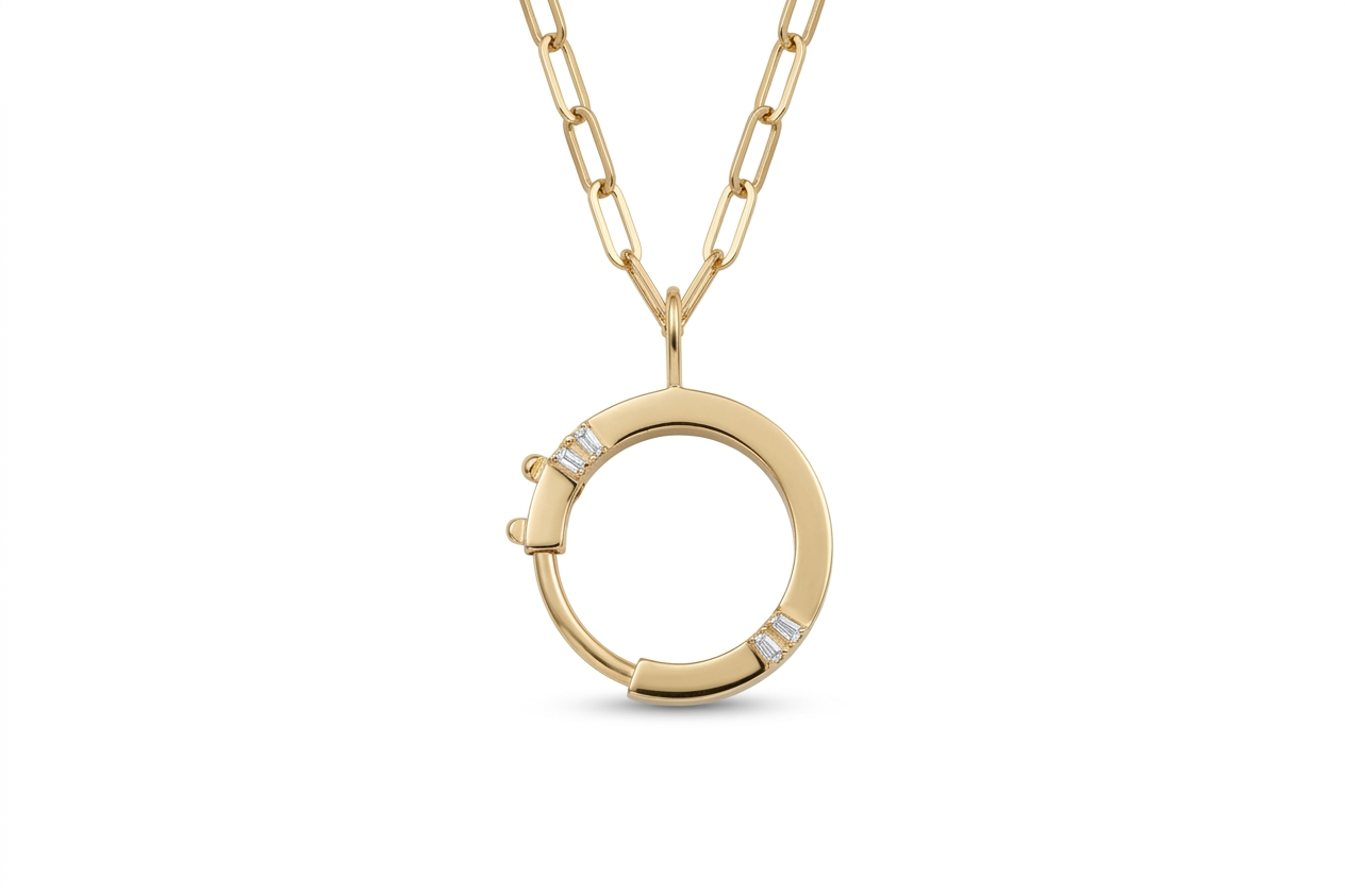 Golden - Ring Chain Necklace -  Yellow - Charmaleena Jewellery - Diamond Jewellery - Golden