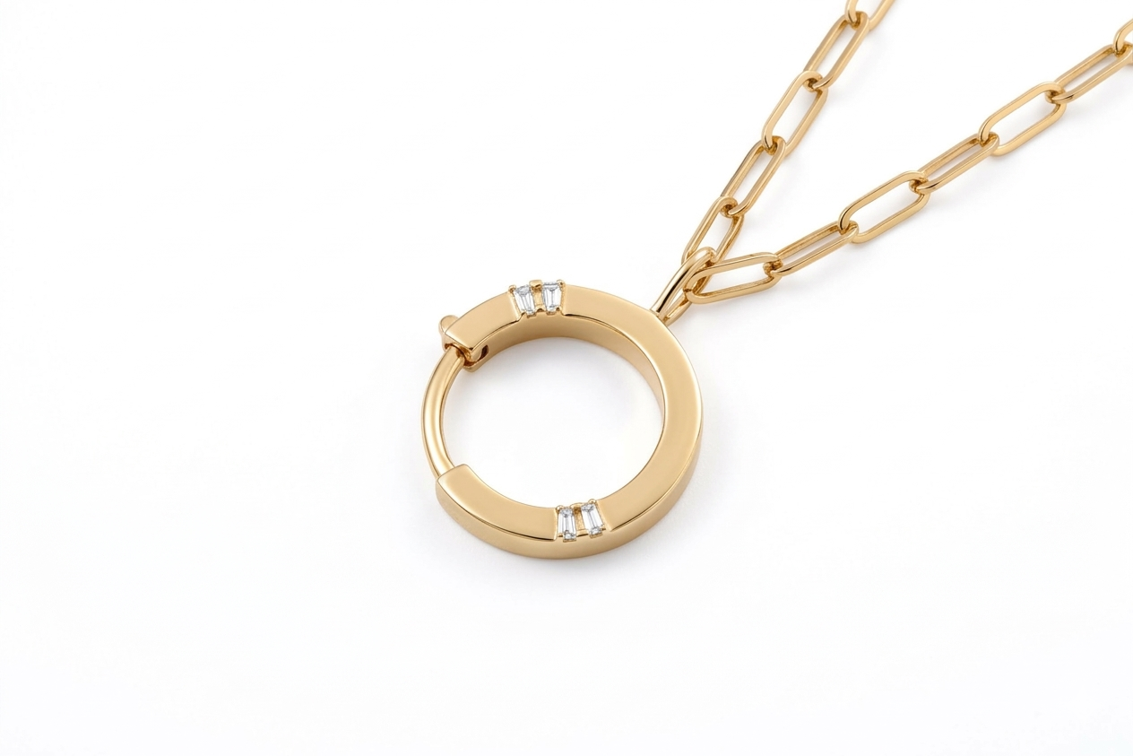 Golden - Ring Chain Necklace -  Yellow - Charmaleena Jewellery - Diamond Jewellery - Golden