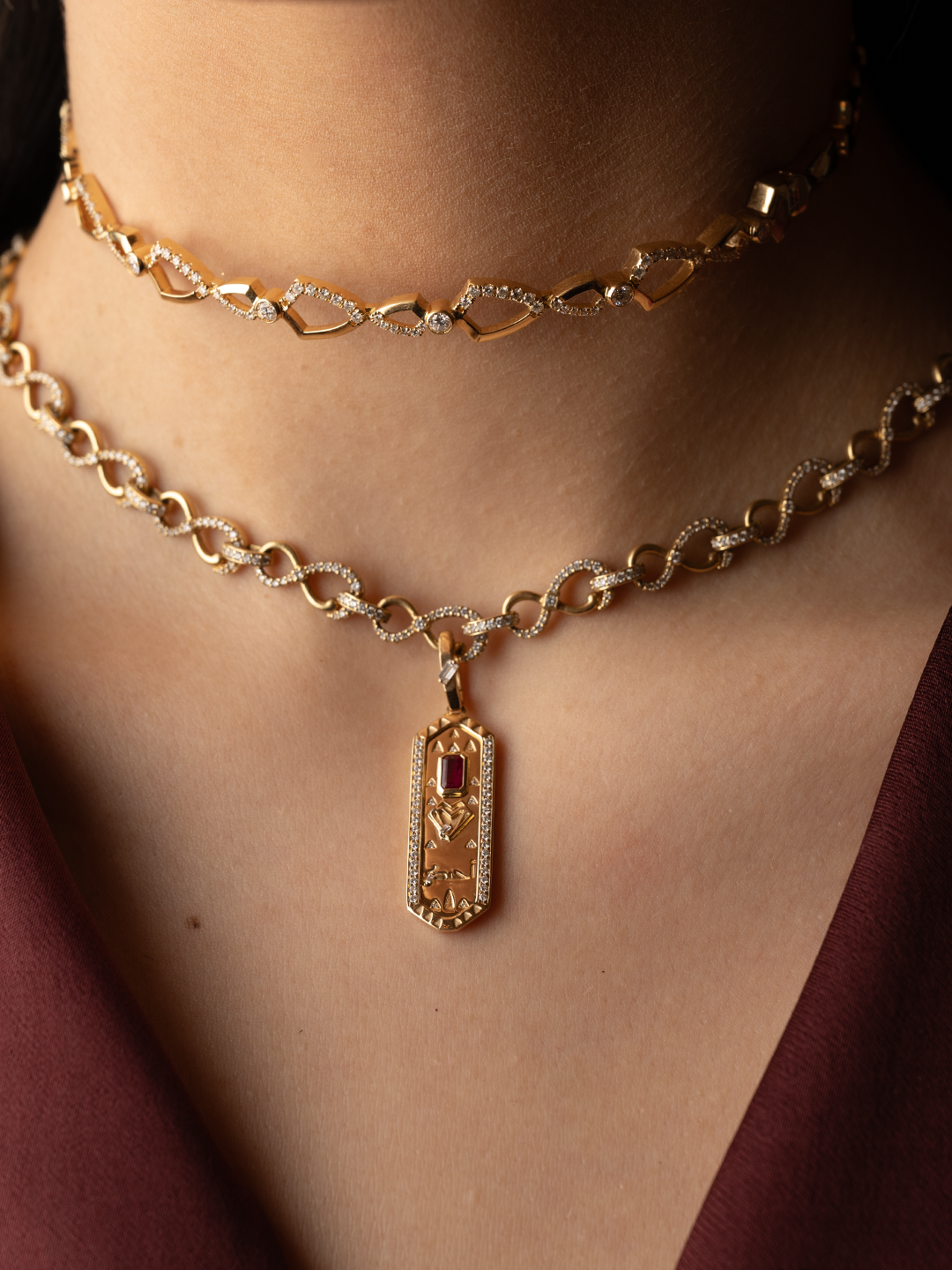 Tales & Treasures- Love Ruby Necklace - Paved in diamonds - Charmaleena Jewellery - Diamond Jewellery - Tales & Treasures