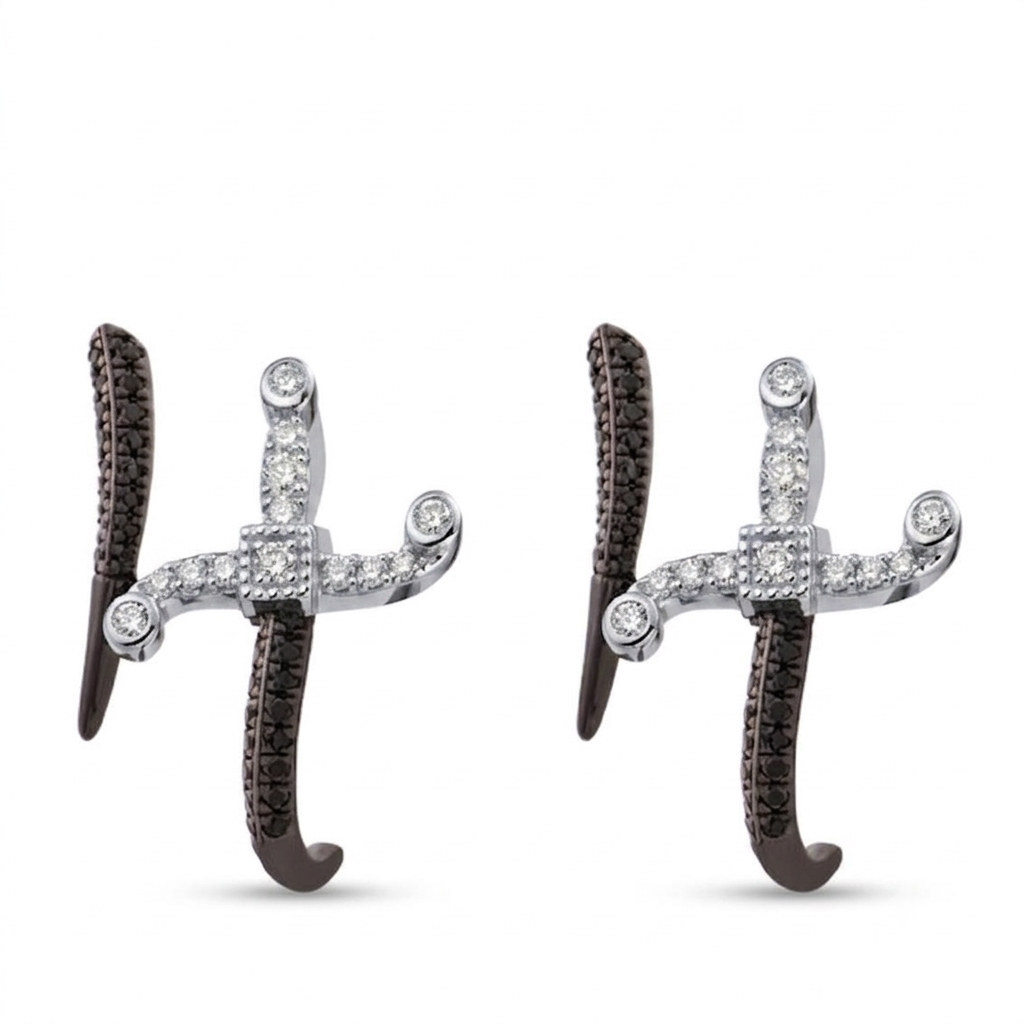 Swords of Love-Earrings-Mix Diamonds(Black Rhodium &White Gold)