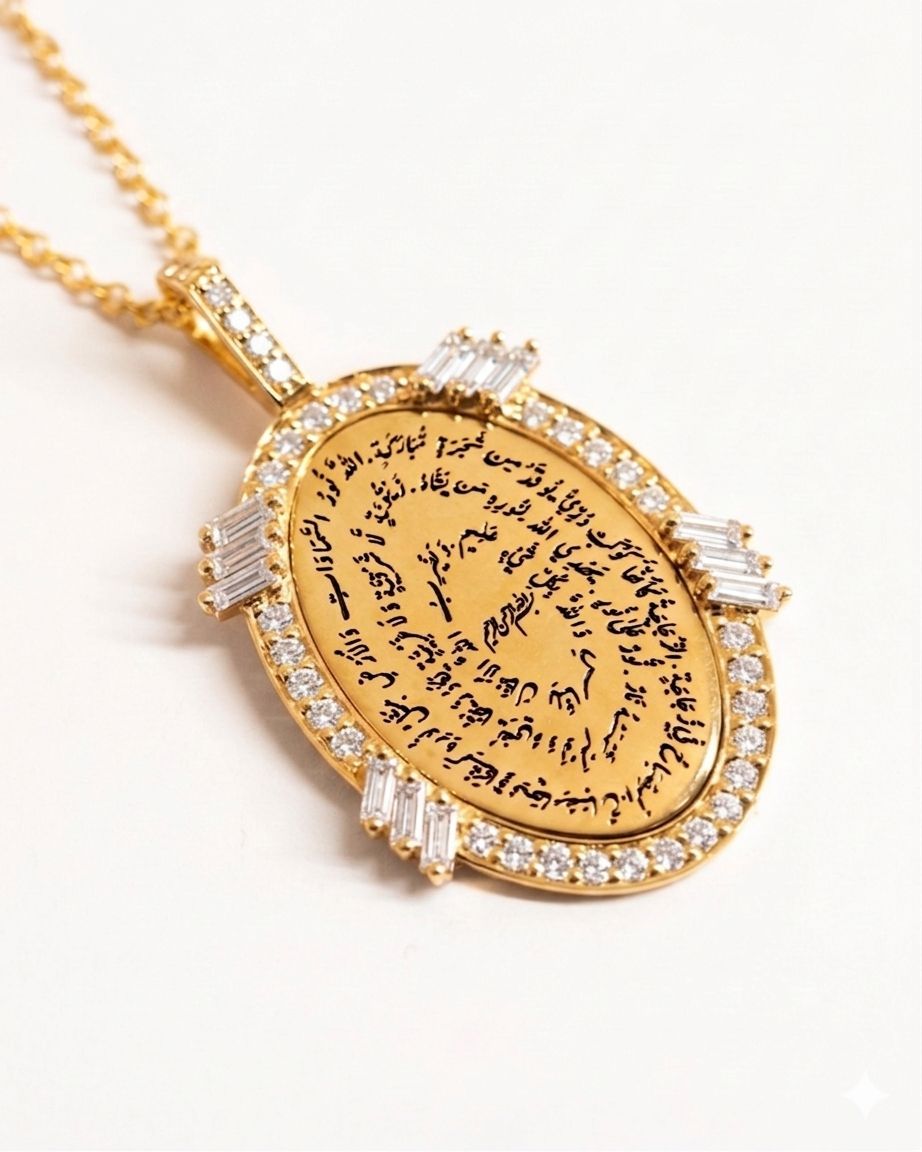 Golden - Oval Pendant - Custom - Paved - Yellow - Charmaleena Jewellery - Diamond Jewellery - Golden