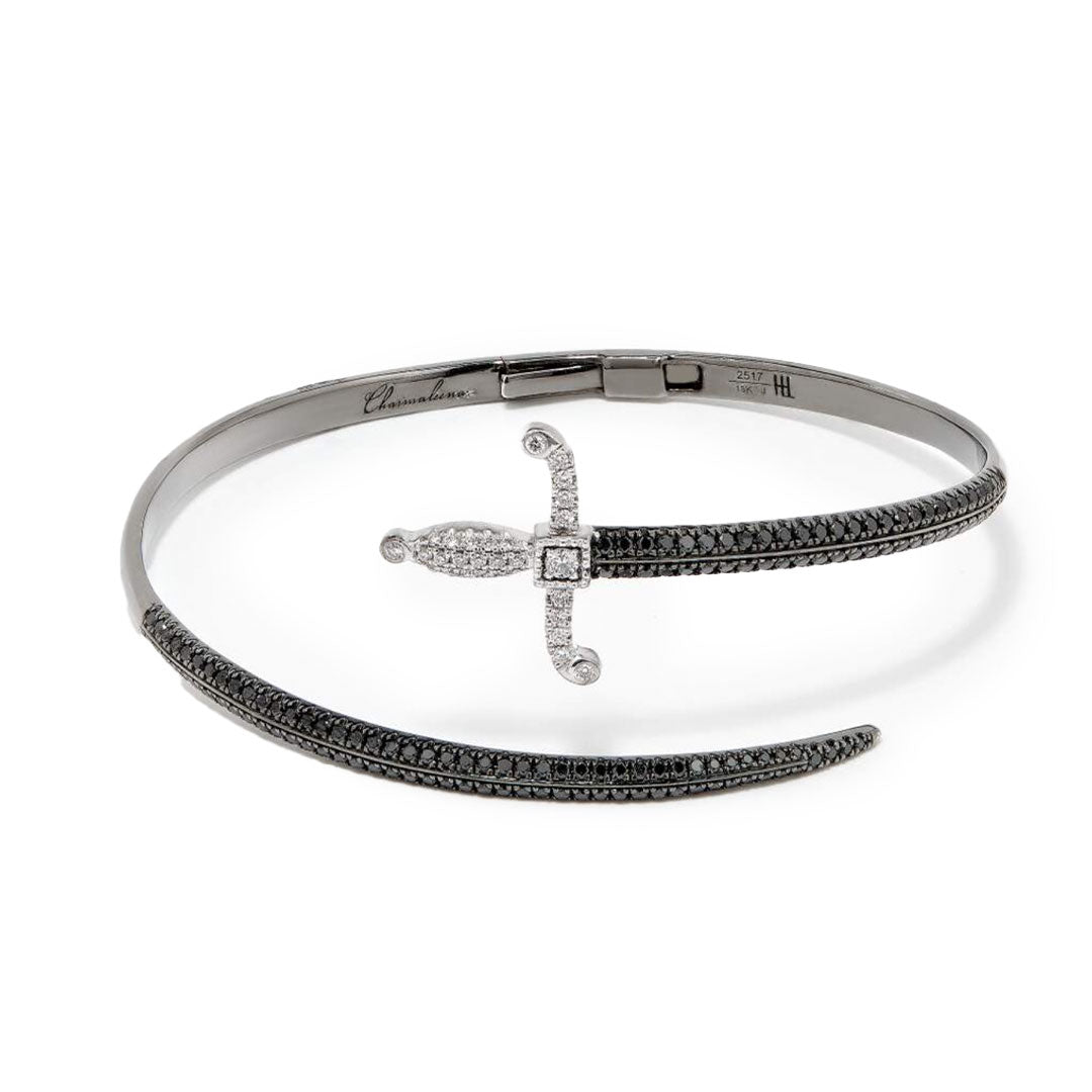 Swords Of Love-Cuff Bracelet - Paved - Black and White - Charmaleena Jewellery