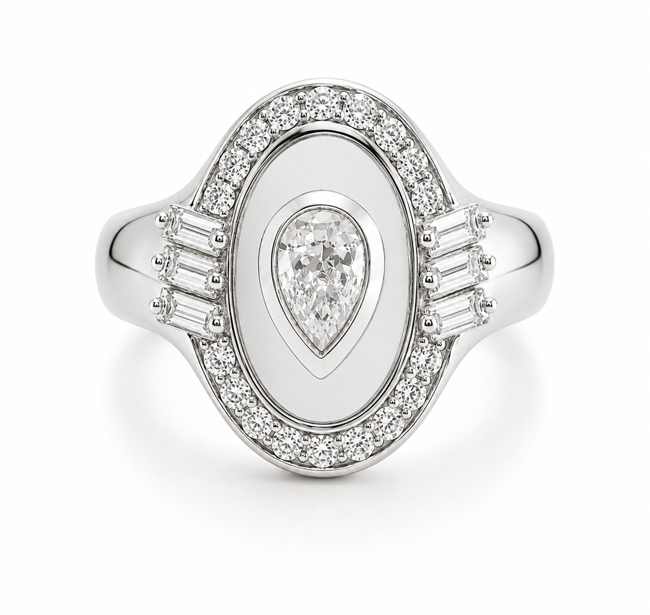 Golden - Oval Ring-Pear Cut Pave in Diamonds (White Gold)