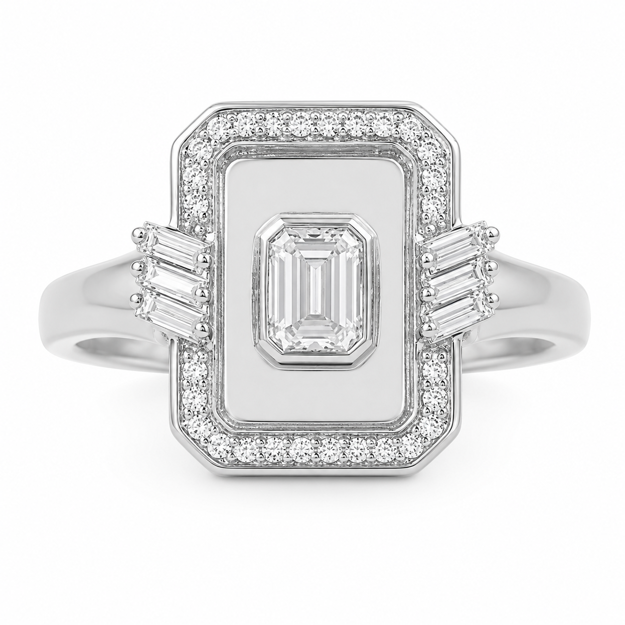 Golden - Frame Ring-Emerald Cut Pave in Diamonds (White Gold)