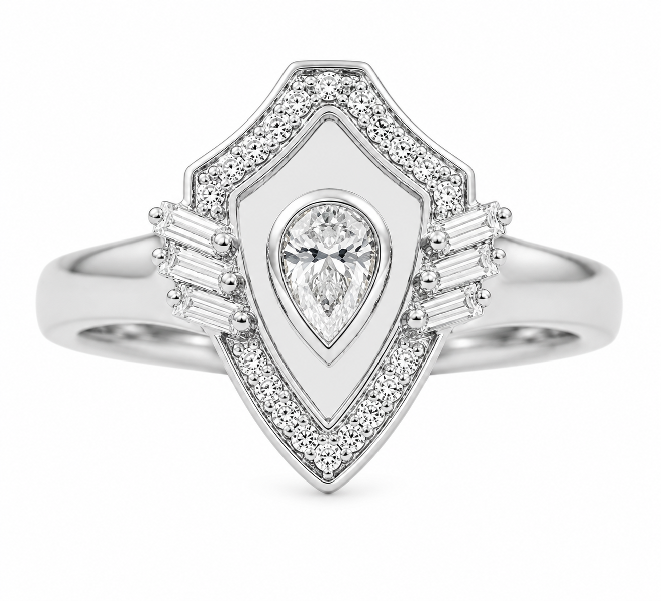 Golden - Shield Ring-Pear Cut Pave in Diamonds (White Gold)