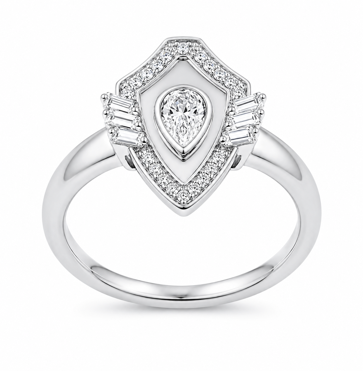 Golden - Shield Ring-Pear Cut Pave in Diamonds (White Gold)