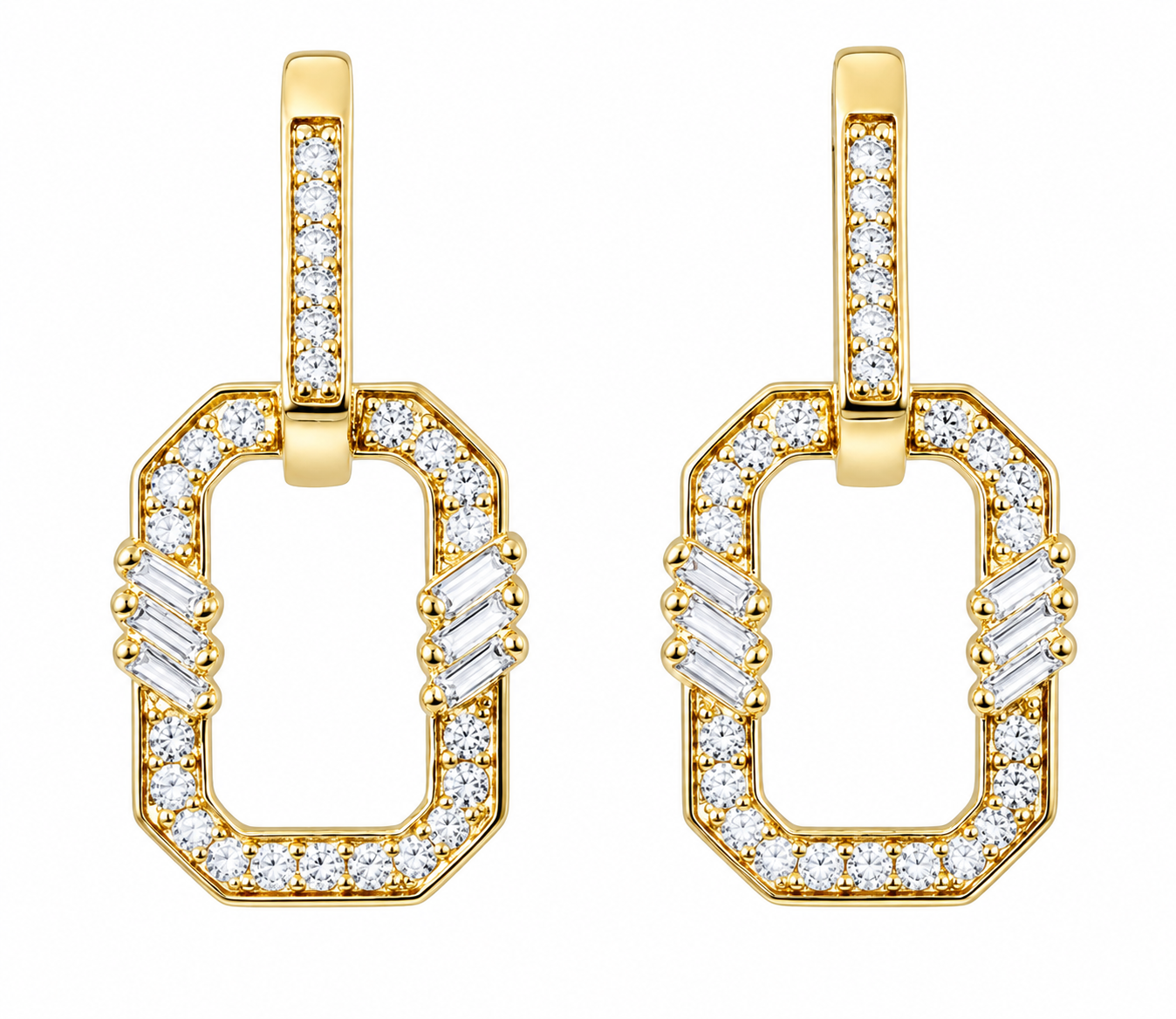 Golden - Frame Earrings -Pave in Diamonds - Yellow Gold