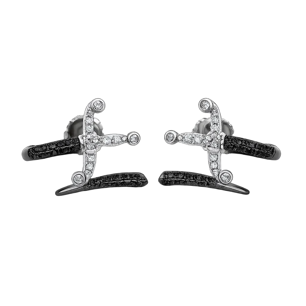 Swords of Love-Earrings-Mix Diamonds(Black Rhodium &White Gold)