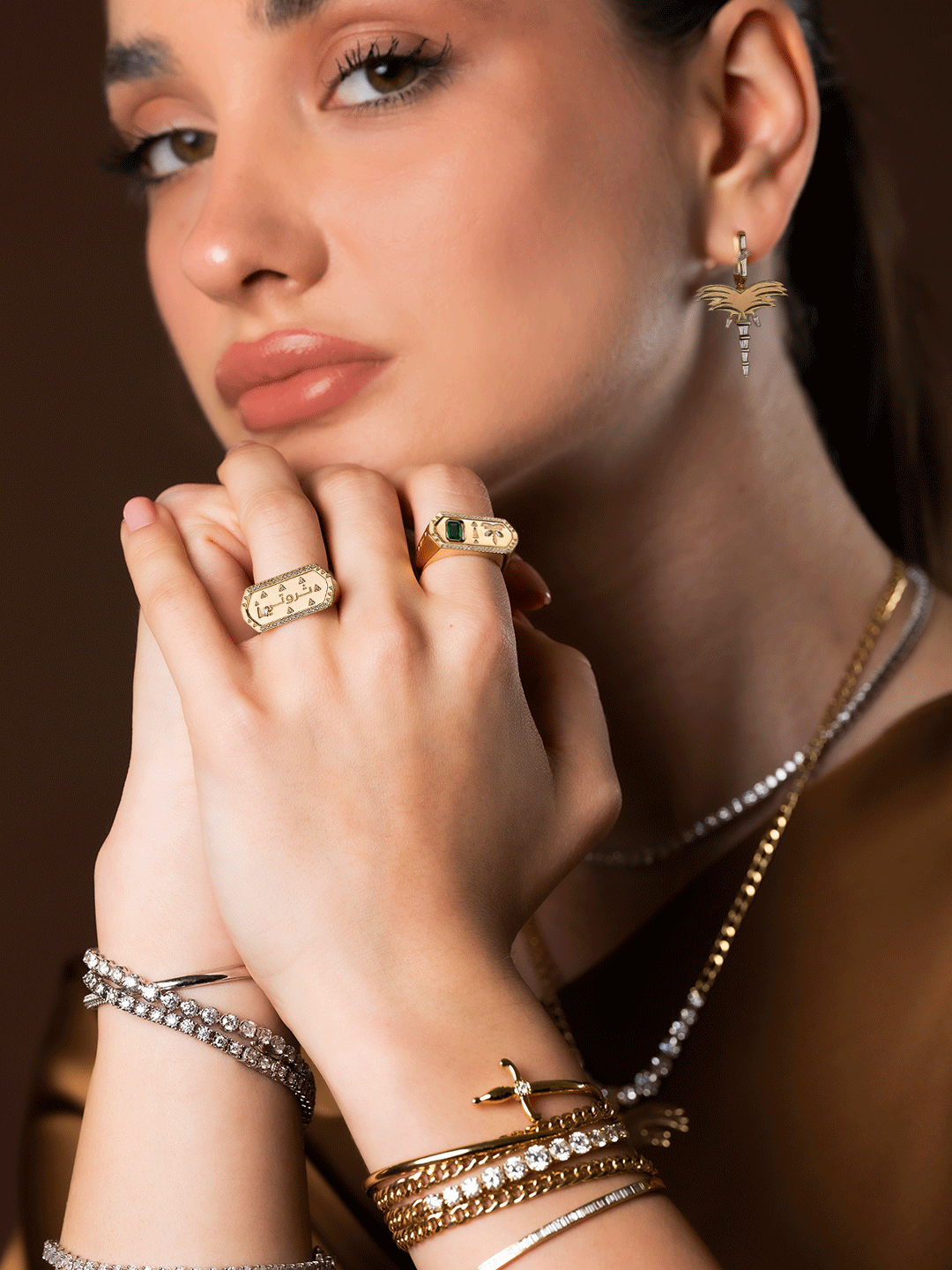 Tales & Treasures- Palm - Emerald Ring - Paved in diamonds