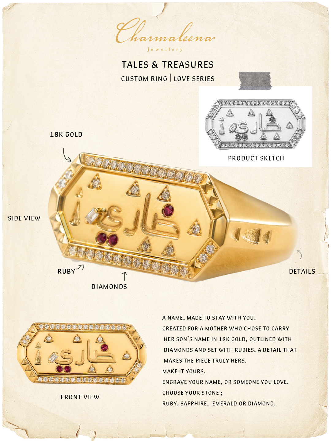 Tales & Treasures- Custom name - Ring - Paved in Diamonds - Charmaleena Jewellery - Diamond Jewellery - Tales & Treasures