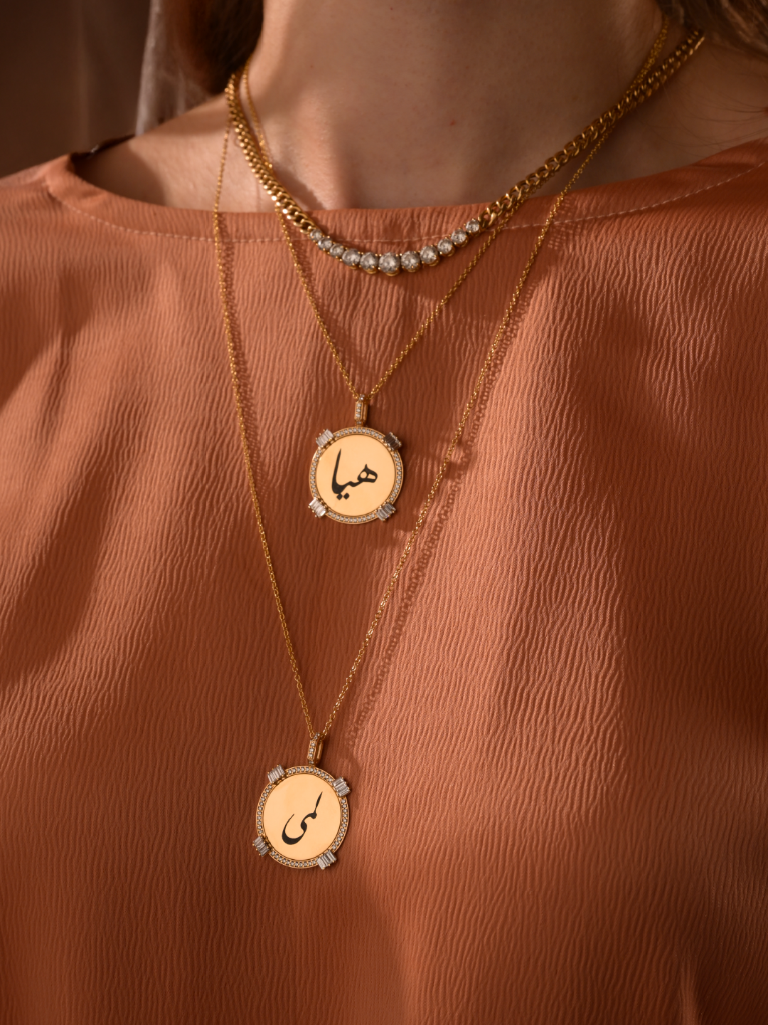 Golden - Round Pendant - Custom Name - Paved - Yellow - Charmaleena Jewellery - Diamond Jewellery - Golden