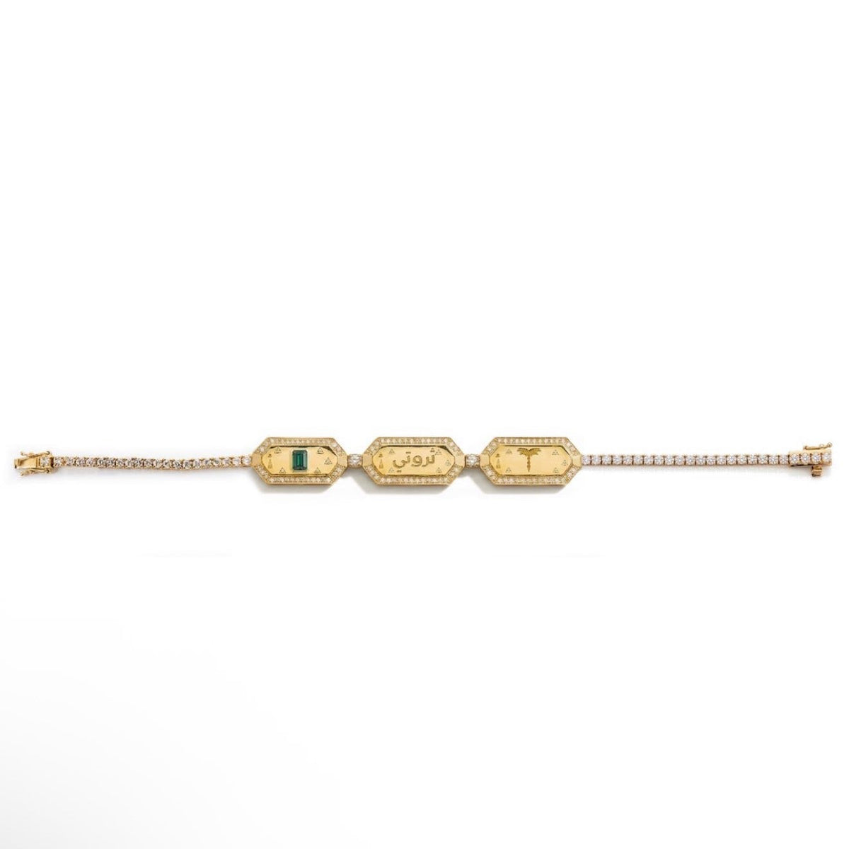 Tales&Treasures - Palm Tennis Bracelet-Pave in Diamonds -Yellow Gold