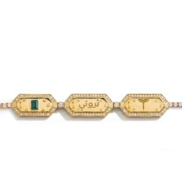 Tales&Treasures - Palm Tennis Bracelet-Pave in Diamonds -Yellow Gold