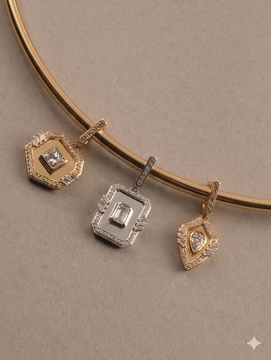 Golden -Shield Necklace -Pave in Diamonds -Yellow Gold - Charmaleena Jewellery - Diamond Jewellery - Golden