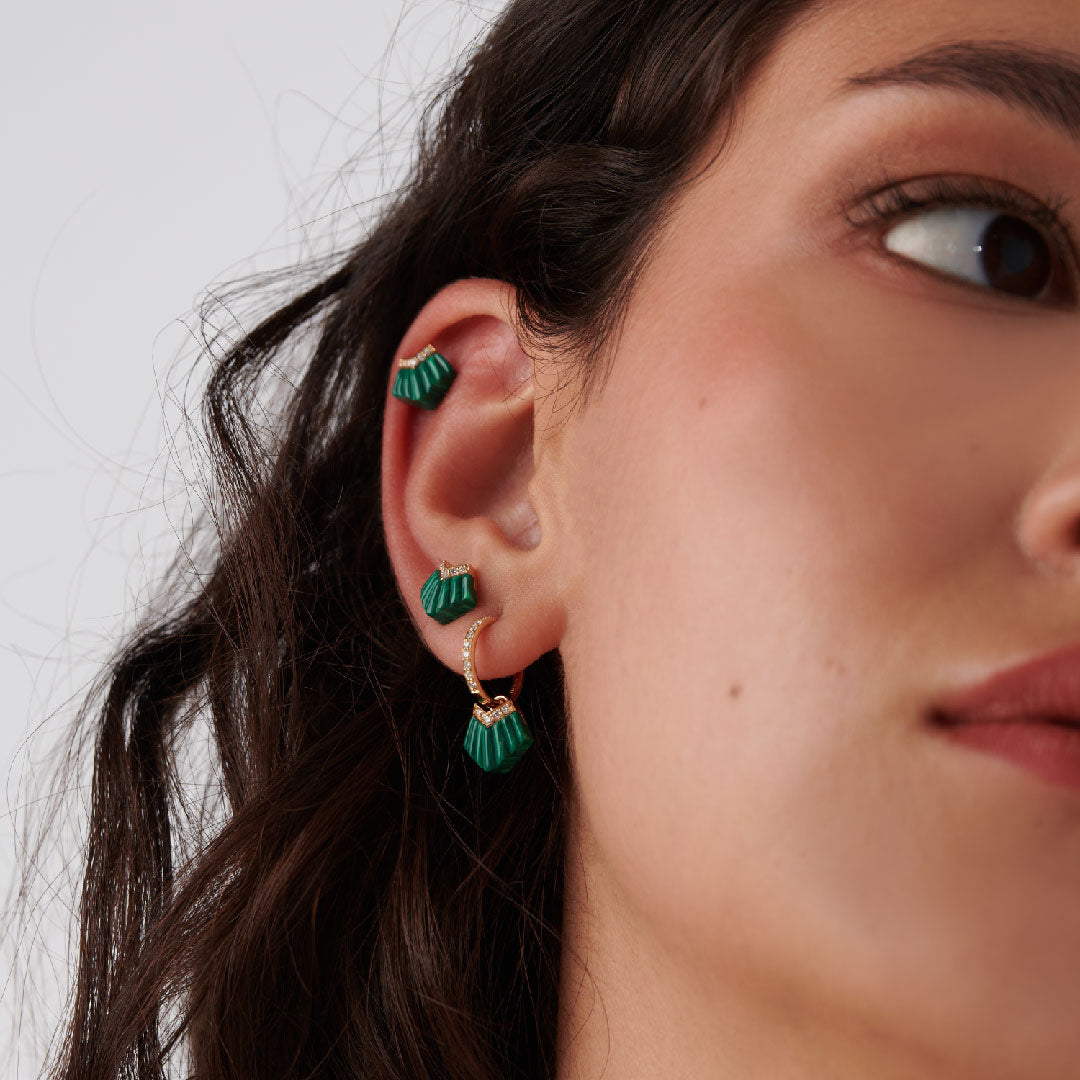 Elements Huggie Earrings - Malachite - Charmaleena Jewellery