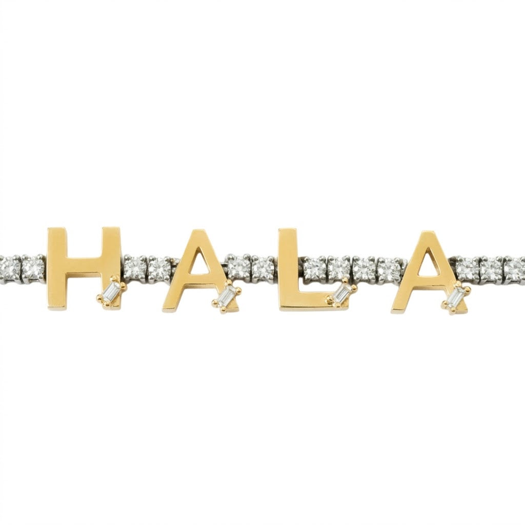 Golden - Tennis Bracelet - Custom Name