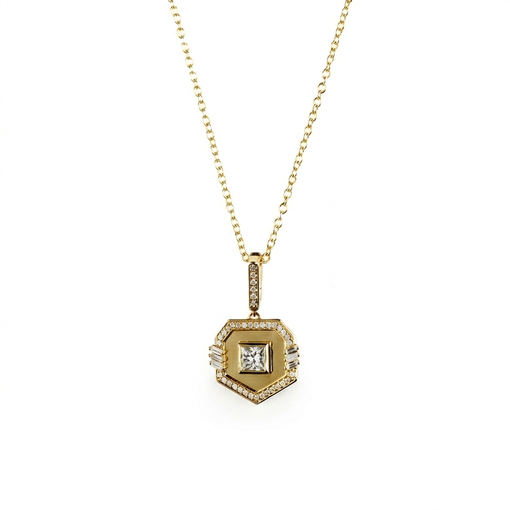 Golden - Hexagon Necklace -Pave in Diamonds -Yellow Gold - Charmaleena Jewellery - Diamond Jewellery - Golden