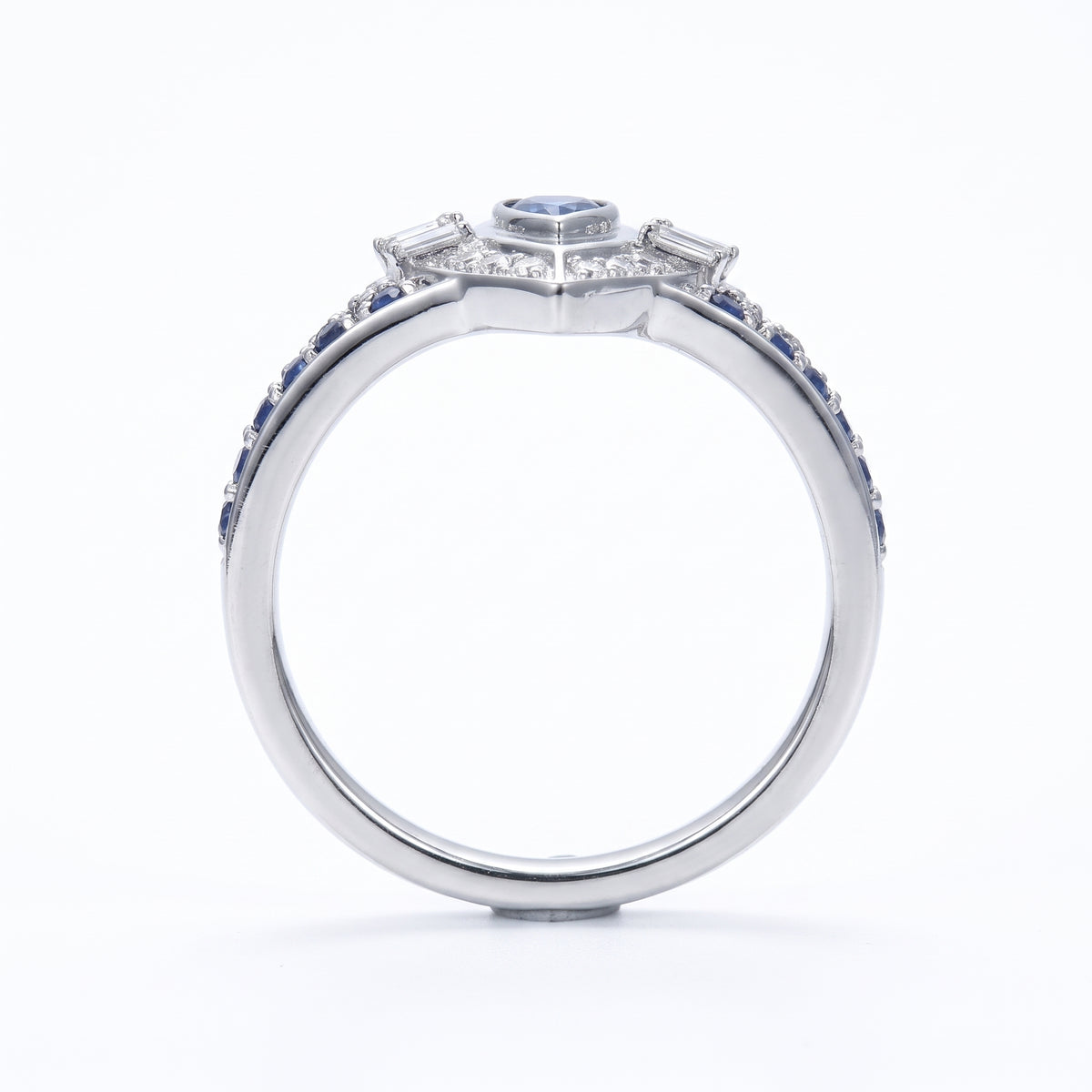 Golden -Shield Sapphire Ring- paved in Diamonds - White Gold - Charmaleena Jewellery - Diamond Jewellery - Golden