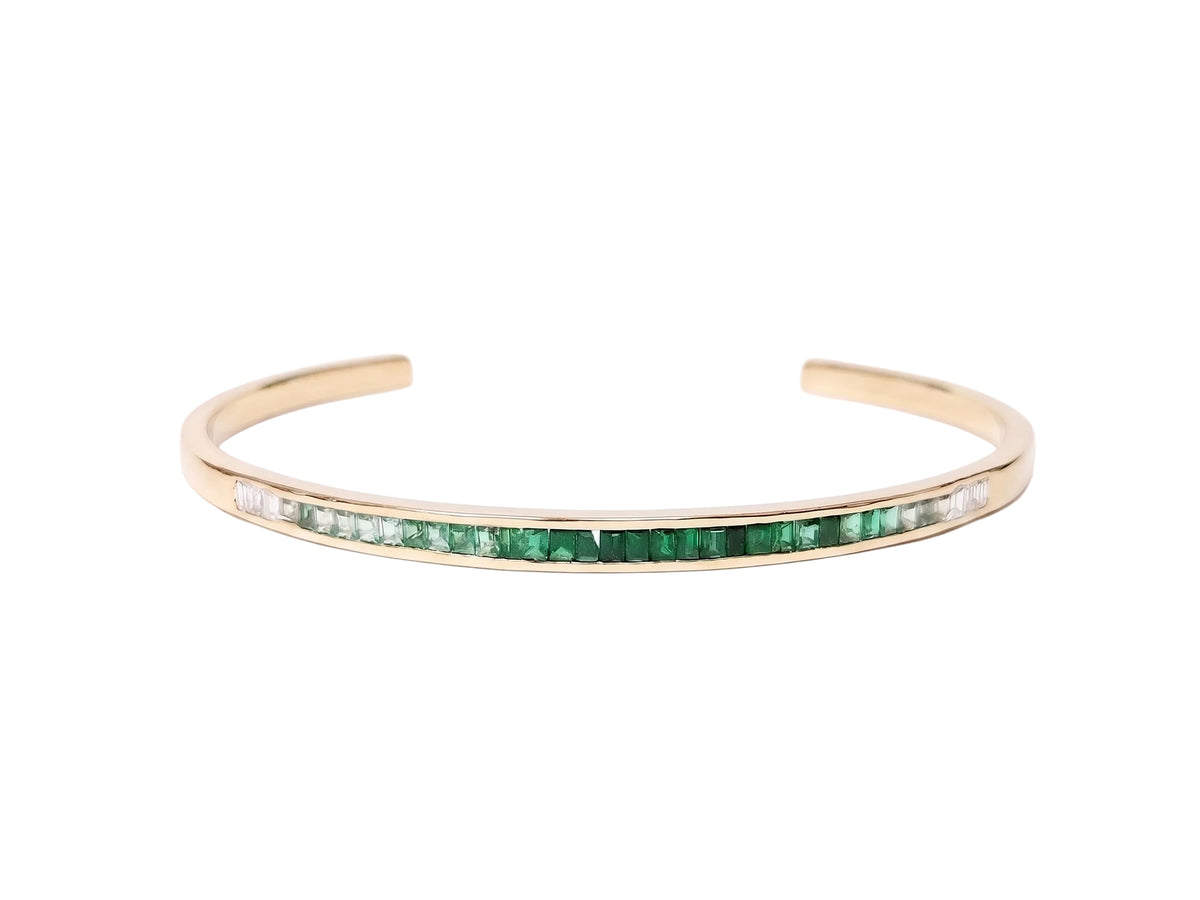 Golden Baguette Tennis Bangle (Yellow Gold) (Emerald) - Charmaleena Jewellery - Diamond Jewellery - Golden