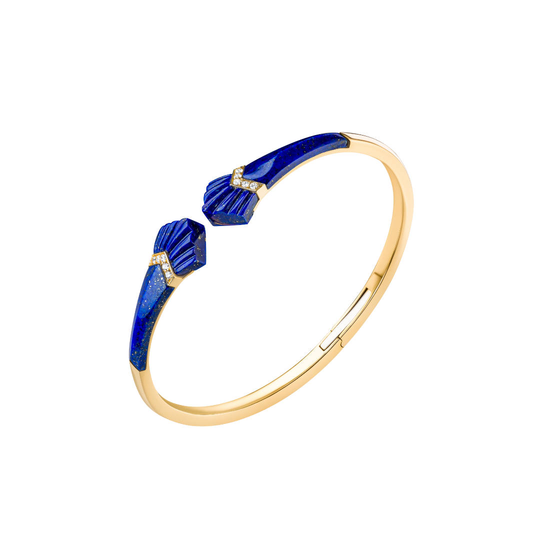 Elements Bangle Outlined In Diamonds Lapis Yellow gold