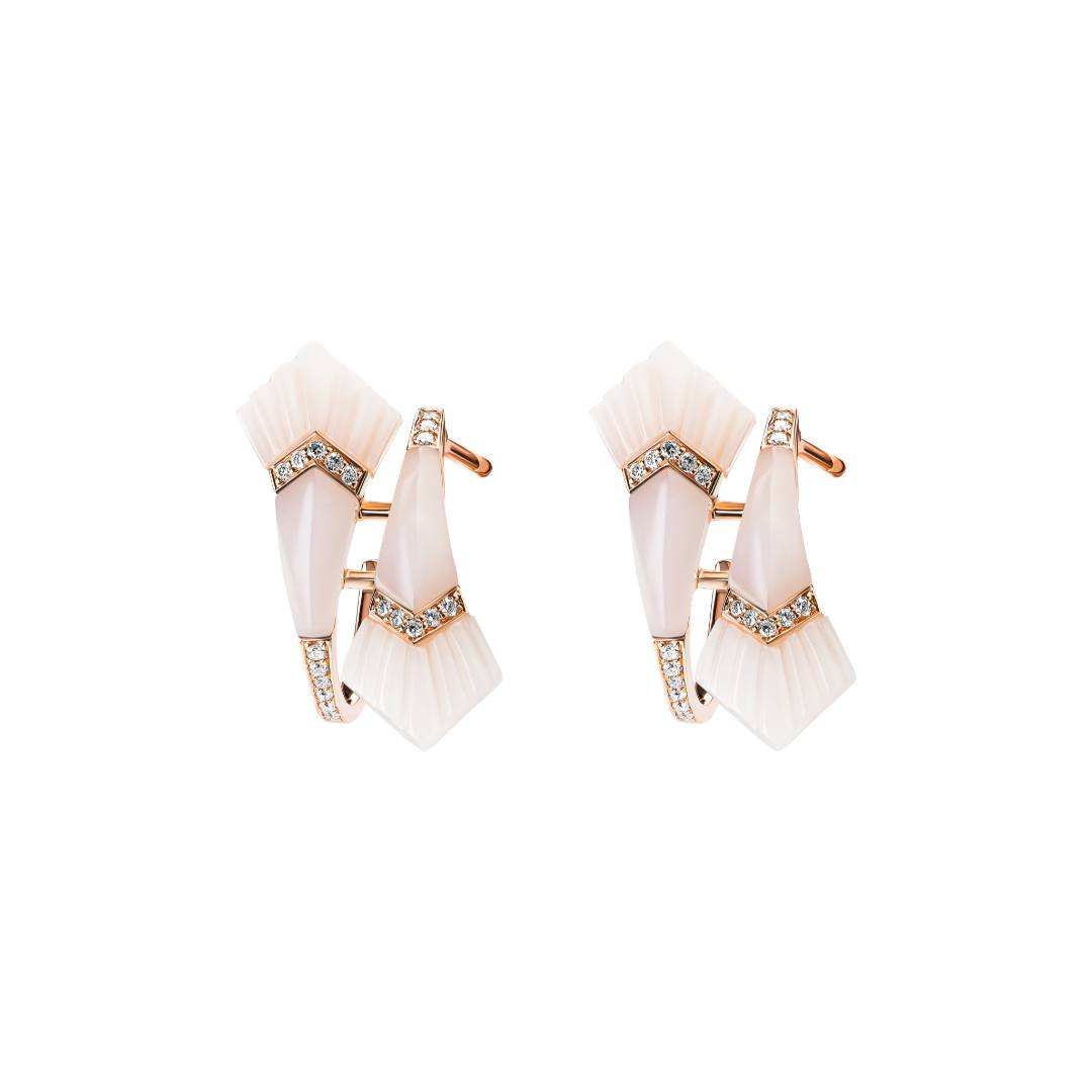 Elements Small Hoop Earrings Outlined In Diamonds Pink Opal Rose gold