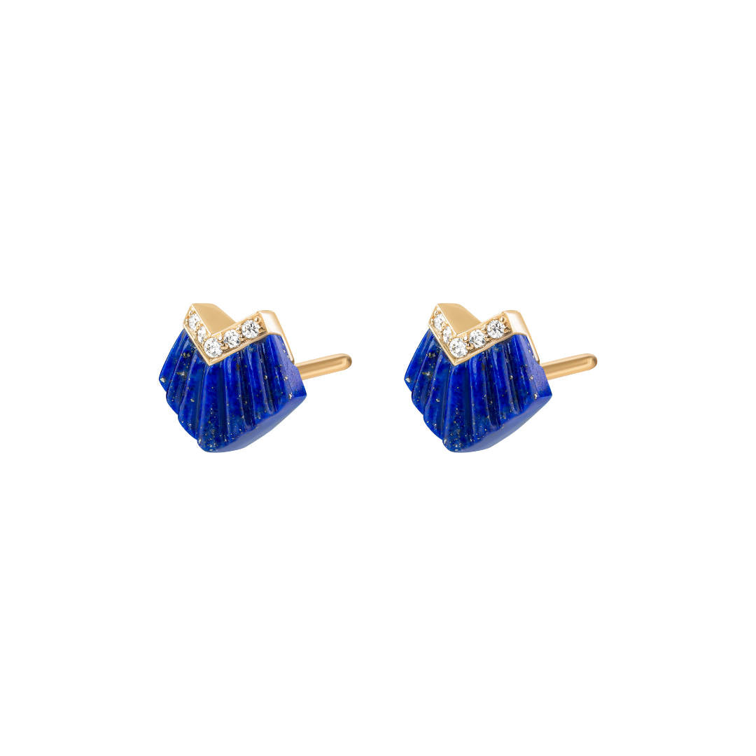 Elements Studs Earrings Outlined In Diamonds Lapis Yellow gold