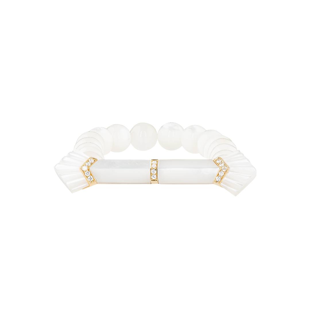 Elements Bead Bracelet Outlined In Diamonds White Mother of Pearl Yellow gold