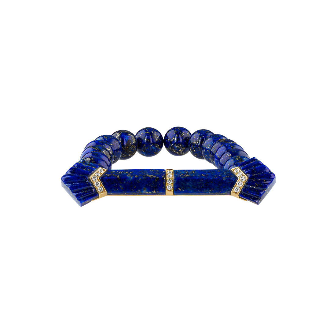 Elements Bead Bracelet Outlined In Diamonds Lapis Yellow gold