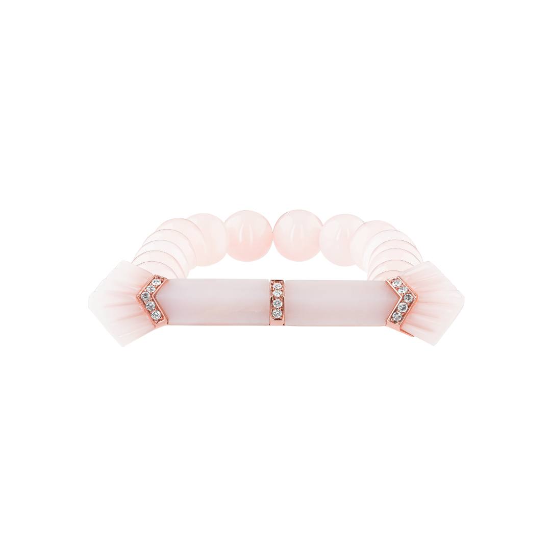 Elements Bead Bracelet Outlined In Diamonds Pink Opal Rose gold