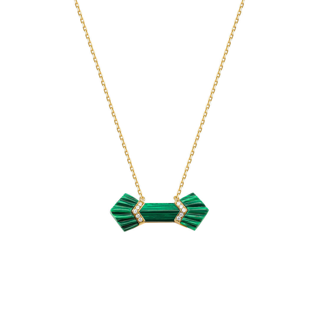 Elements Necklace Outlined In Diamonds Malachite Yellow gold