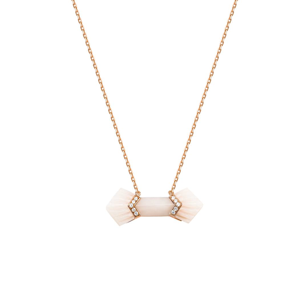 Elements Necklace Outlined In Diamonds Pink Opal Rose gold