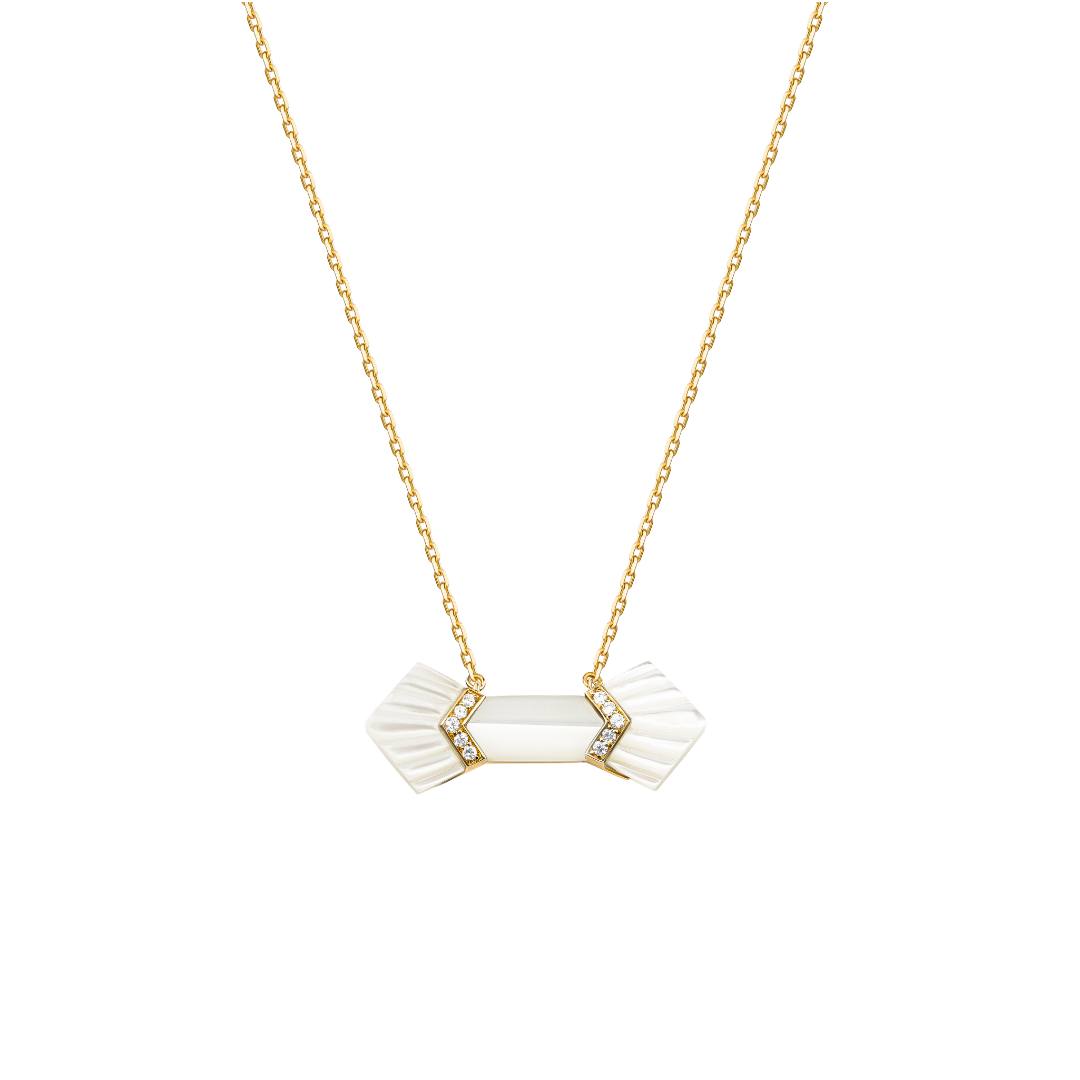 Elements Necklace Outlined In Diamonds White Mother of Pearl Yellow gold