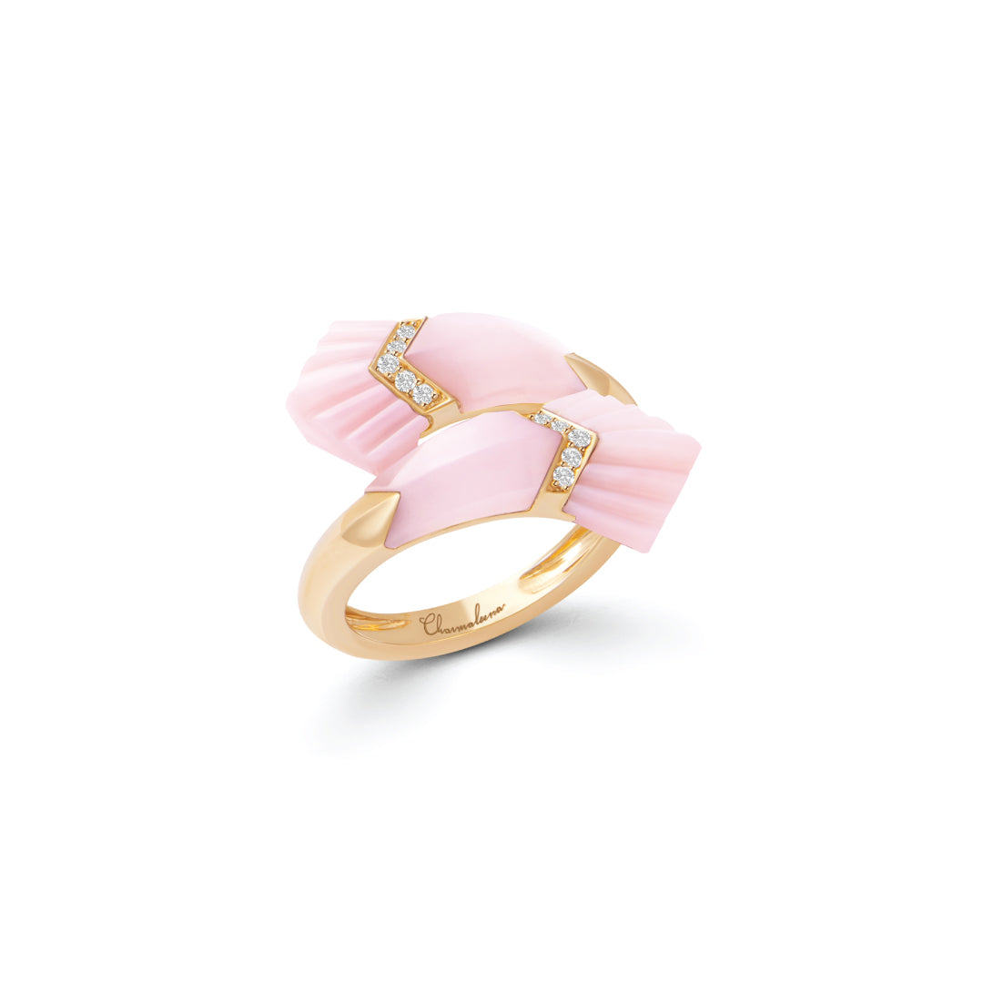 Elements Double Ring Outlined In Diamonds Pink Opal Rose gold