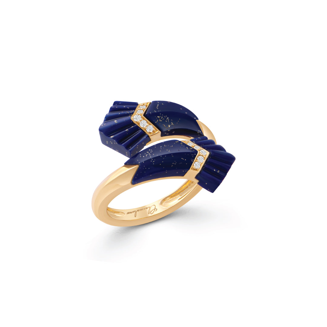 Elements Double Ring Outlined In Diamonds Lapis Yellow gold