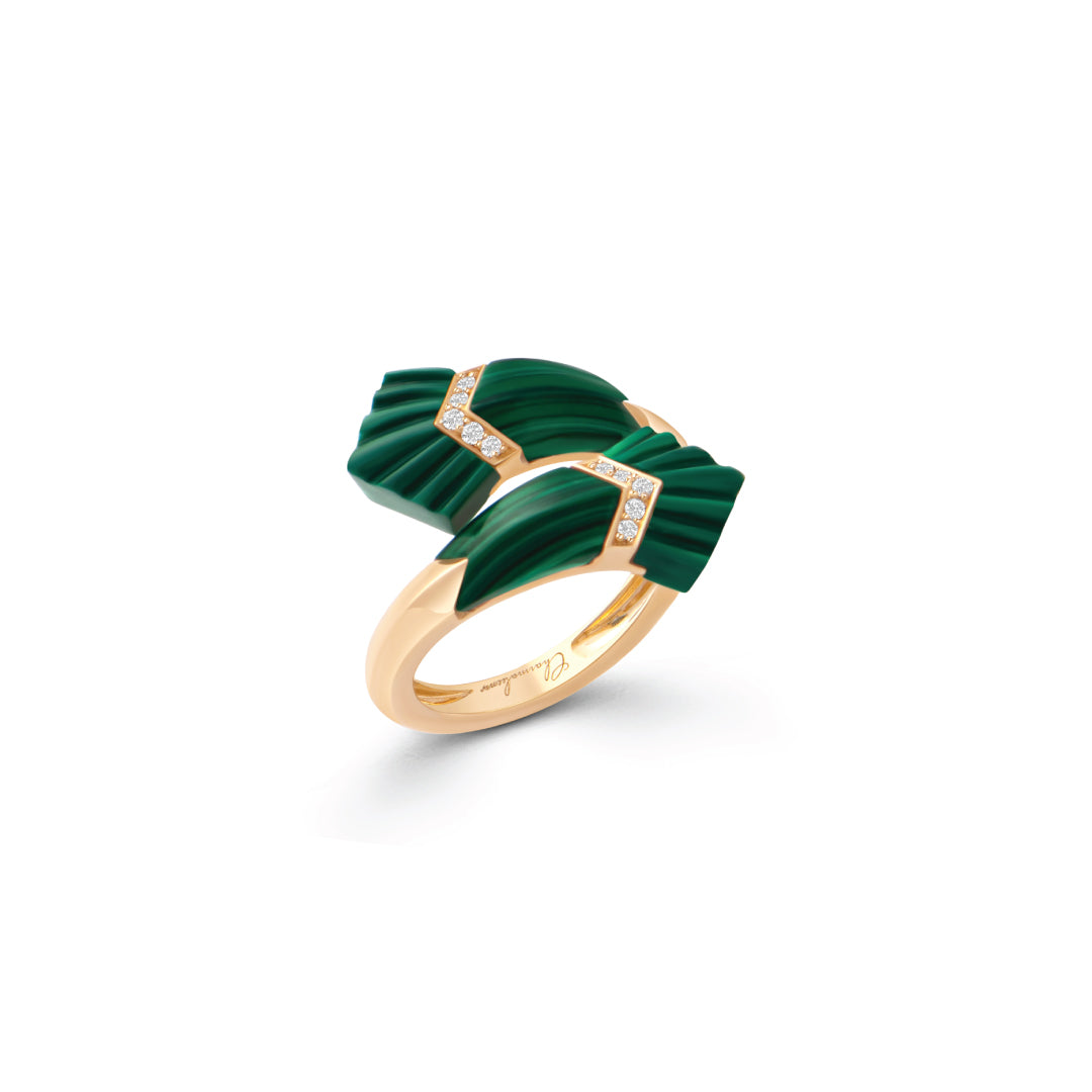 Elements Double Ring Outlined In Diamonds Malachite Yellow gold