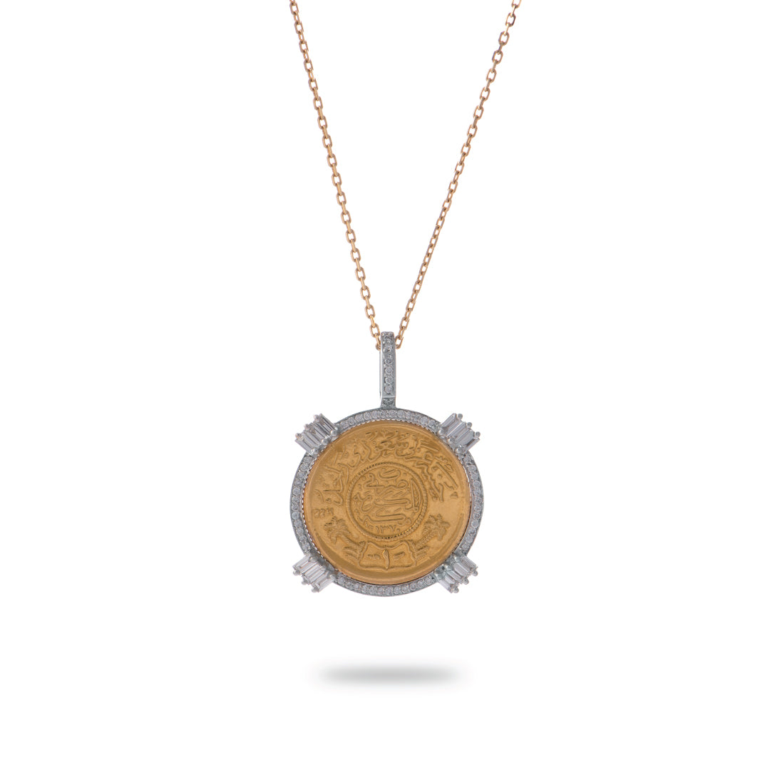 Tales & Treasures Gold Coin Pendant White Gold Small Frame