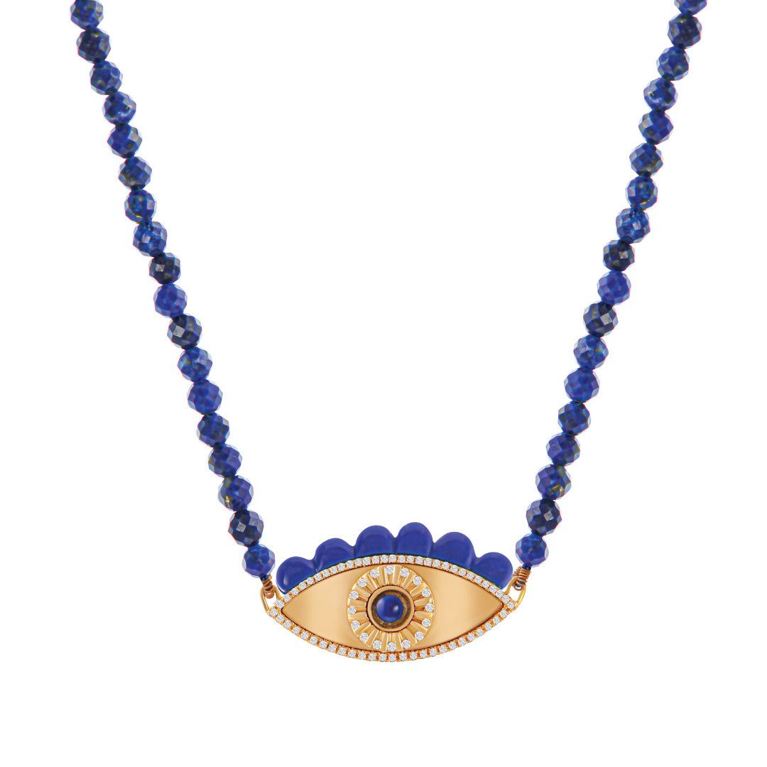 My Eyes Pendant Lapis Outlined In Diamonds Yellow Gold