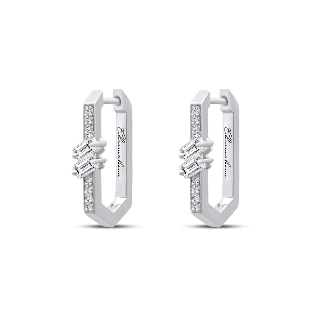Golden Classic Earrings 2 Baguette - Pave in Diamonds (White Gold)