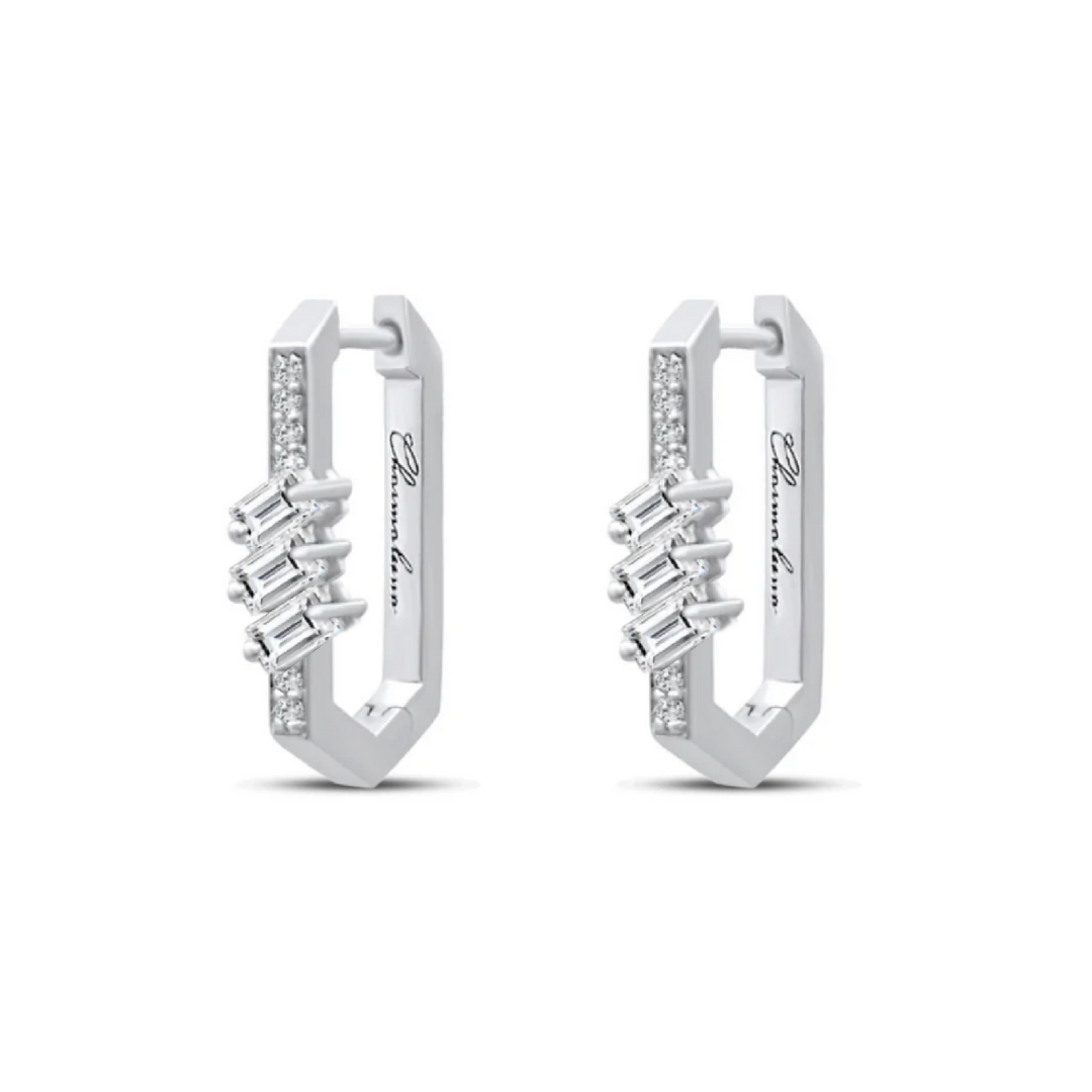 Golden Classic Earrings 3 Baguette-Pave in Diamonds (White Gold)