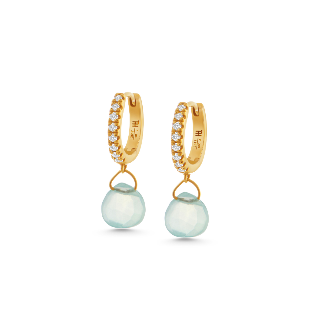 Petite Classic Hoop Earrings With Stone Chalcedony Yellow Gold