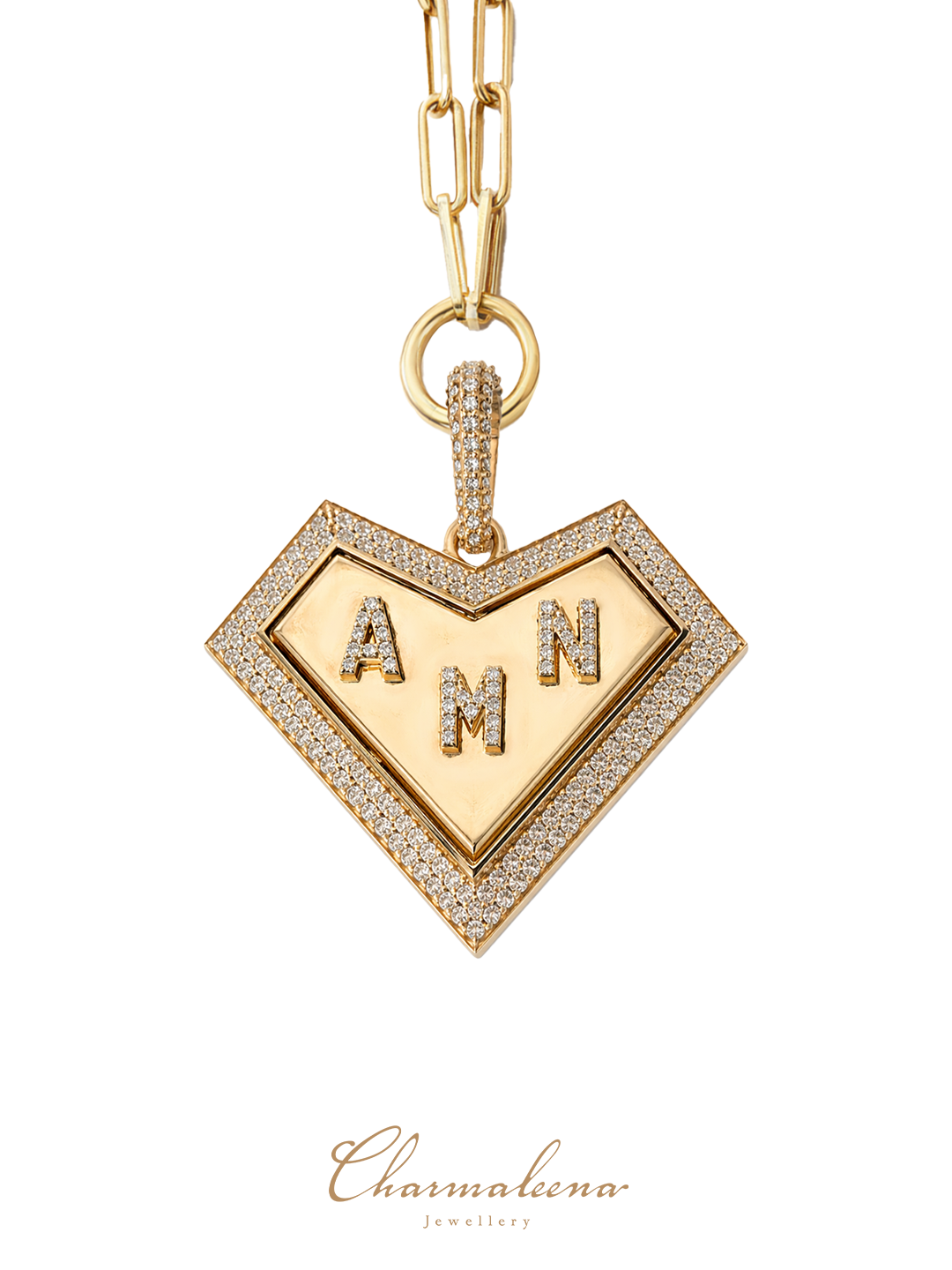 My Heart Medallion- Custom Special edition - Three Letter - Paved in Diamonds - Charmaleena Jewellery - Diamond Jewellery - My Heart