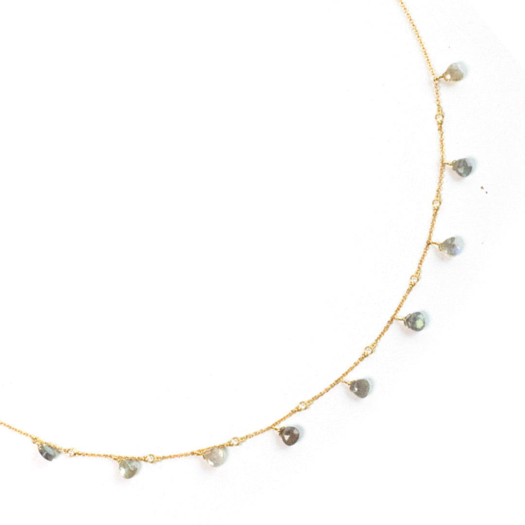 Multi Stones Necklace Gray Moonstone Pave In Diamonds Yellow Gold