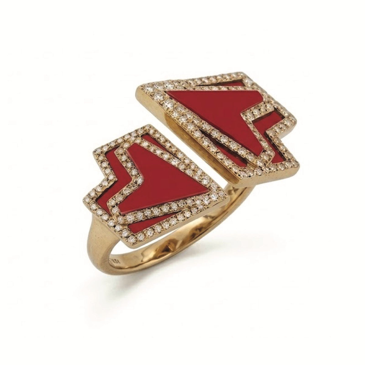My Heart - Double Ring - Coral - Yellow Gold - Charmaleena Jewellery - Diamond Jewellery - My Heart