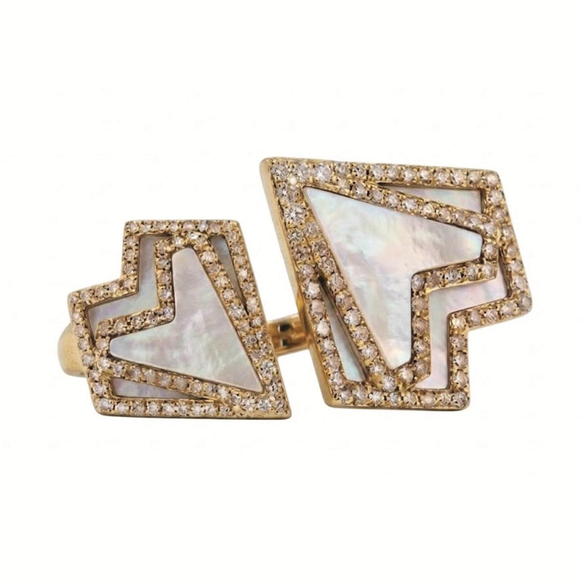 My Heart - Double Ring - White Mother Of Pearl- Yellow Gold - Charmaleena Jewellery - Diamond Jewellery - My Heart