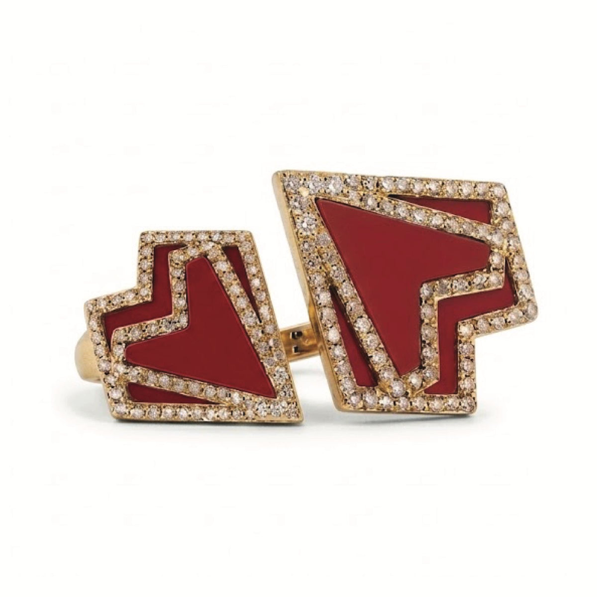 My Heart - Double Ring - Coral - Yellow Gold - Charmaleena Jewellery - Diamond Jewellery - My Heart
