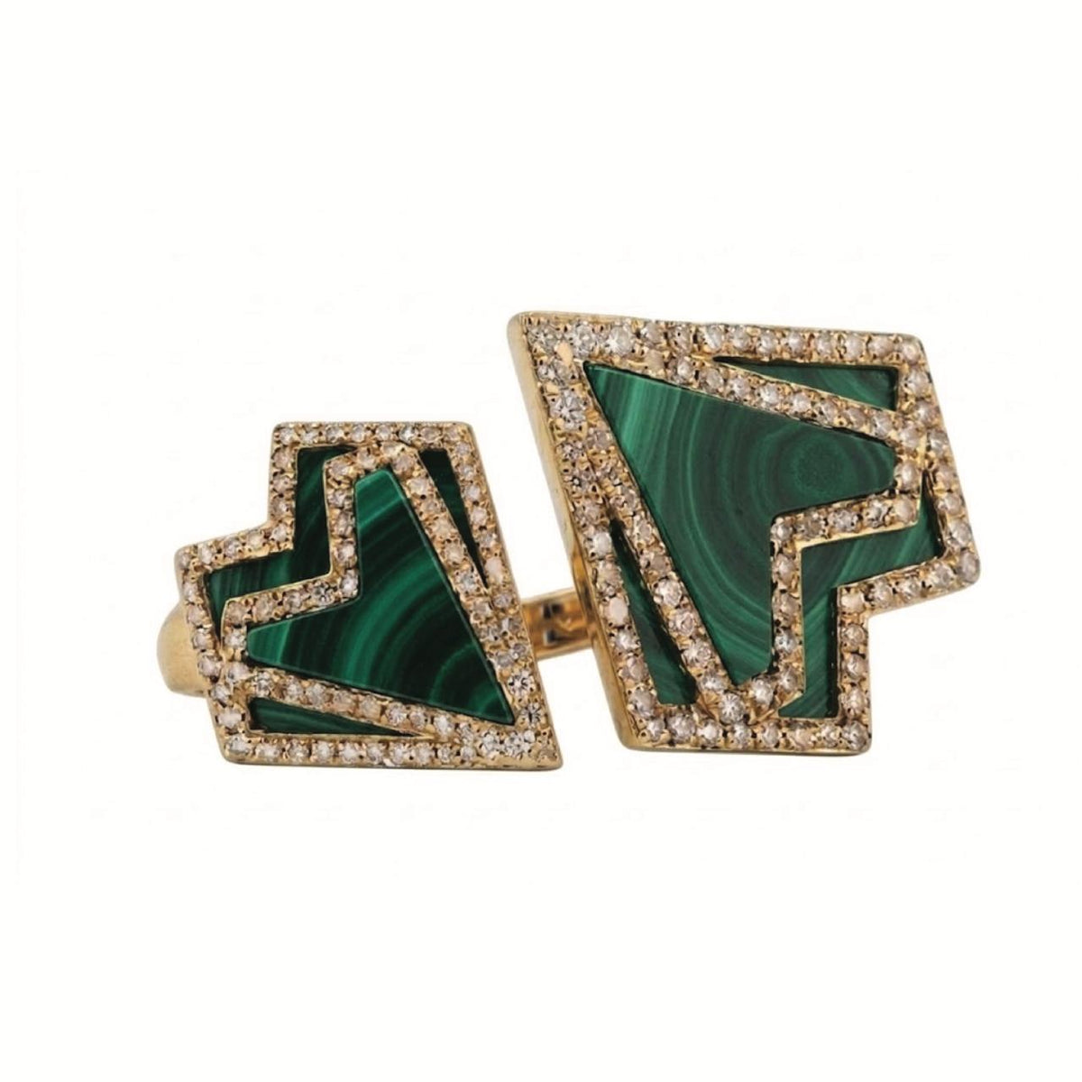 My Heart - Double Ring - Malachite- Yellow Gold - Charmaleena Jewellery - Diamond Jewellery - My Heart