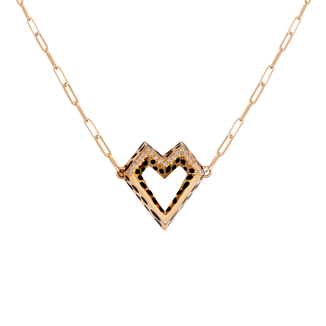 Wild at Heart Necklace Outlined in Diamonds Black Enamel